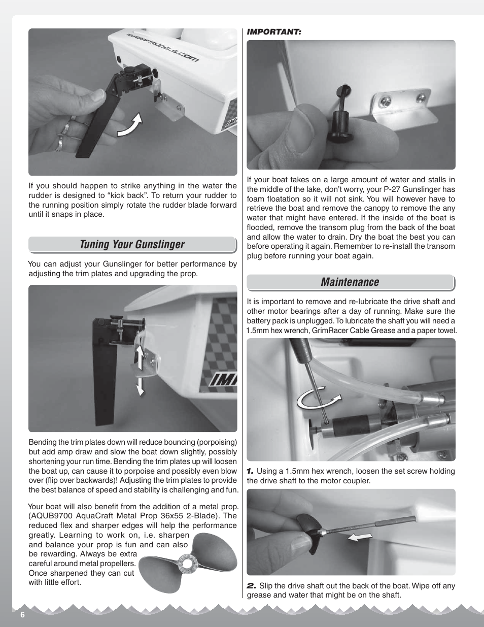 Tuning your gunslinger, Maintenance | AquaCraft P-27 Gunslinger User Manual | Page 6 / 8