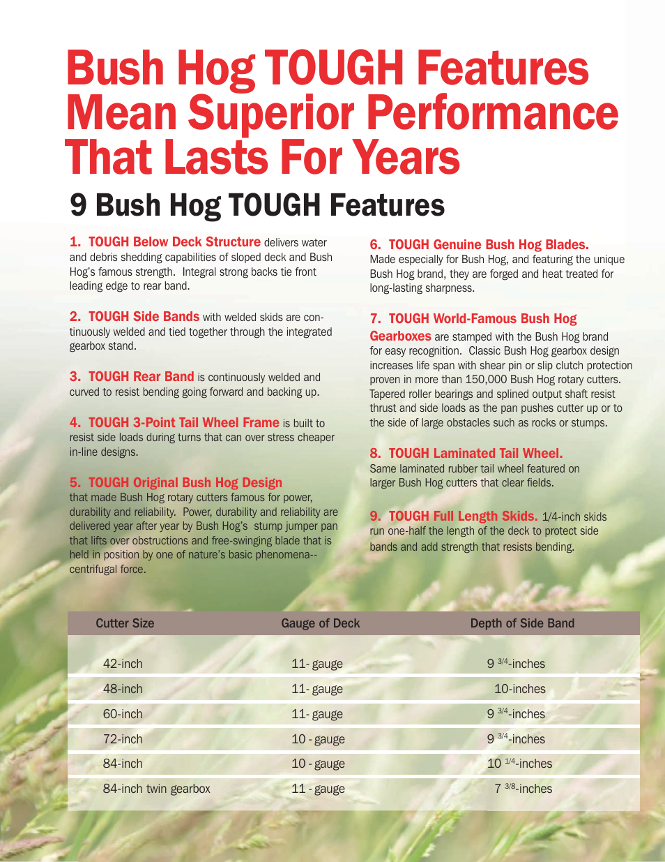 9 bush hog tough features | Bush Hog TOUGH SqUealer Series User Manual | Page 3 / 6