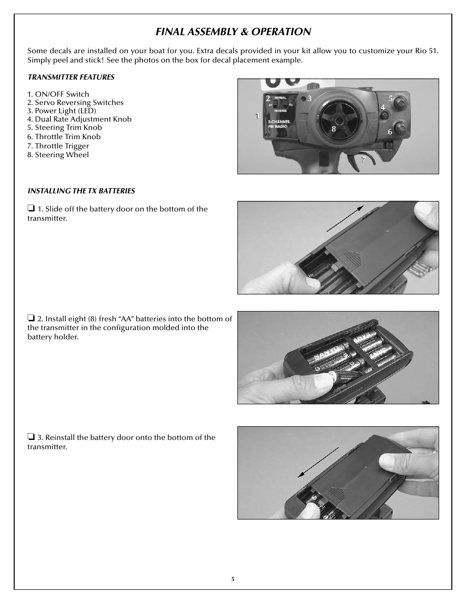 Final assembly & operation | AquaCraft Rio 51 User Manual | Page 5 / 24