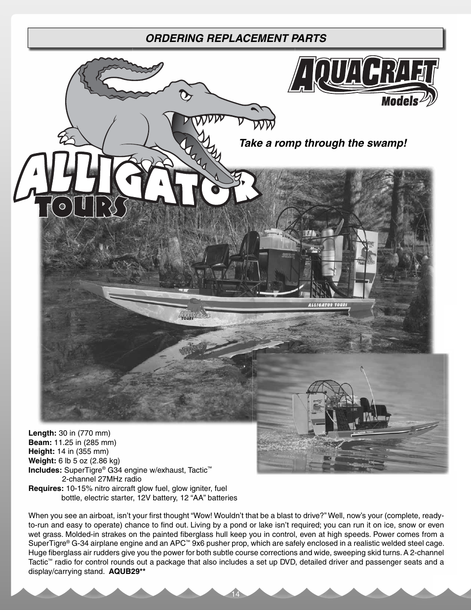 Ordering replacement parts, Take a romp through the swamp | AquaCraft Rio EP User Manual | Page 14 / 16