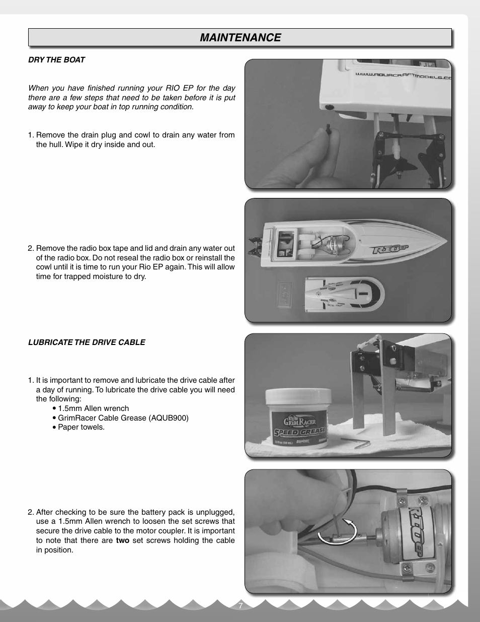 Maintenance | AquaCraft Rio EP User Manual | Page 7 / 16