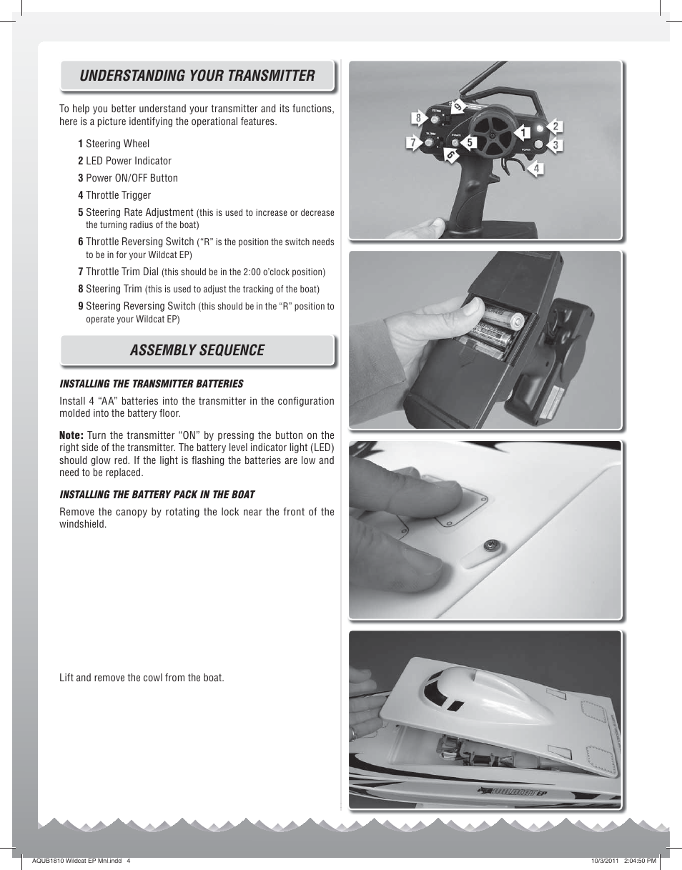 Understanding your transmitter, Assembly sequence | AquaCraft Wildcat User Manual | Page 4 / 8