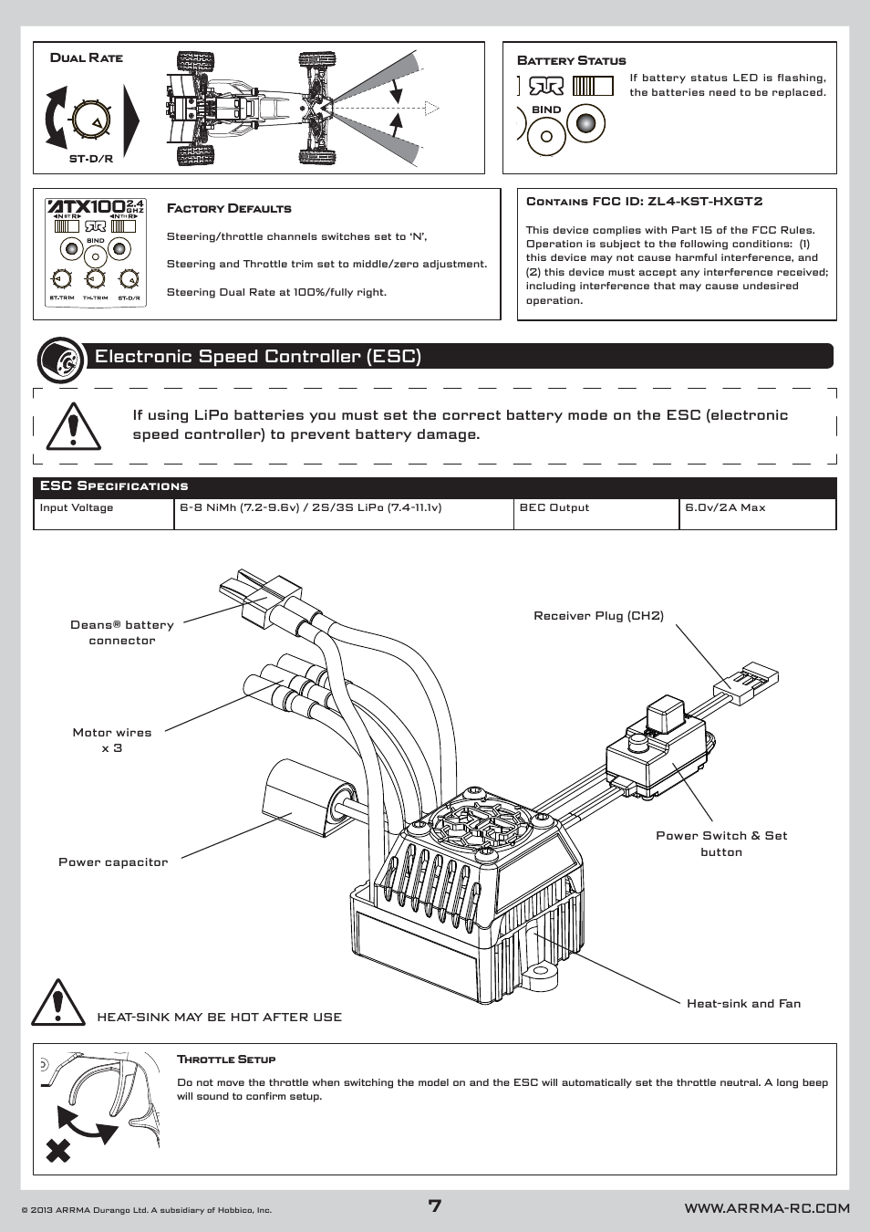 Electronic speed controller (esc) | ARRMA AR102546 Manual User Manual | Page 7 / 40