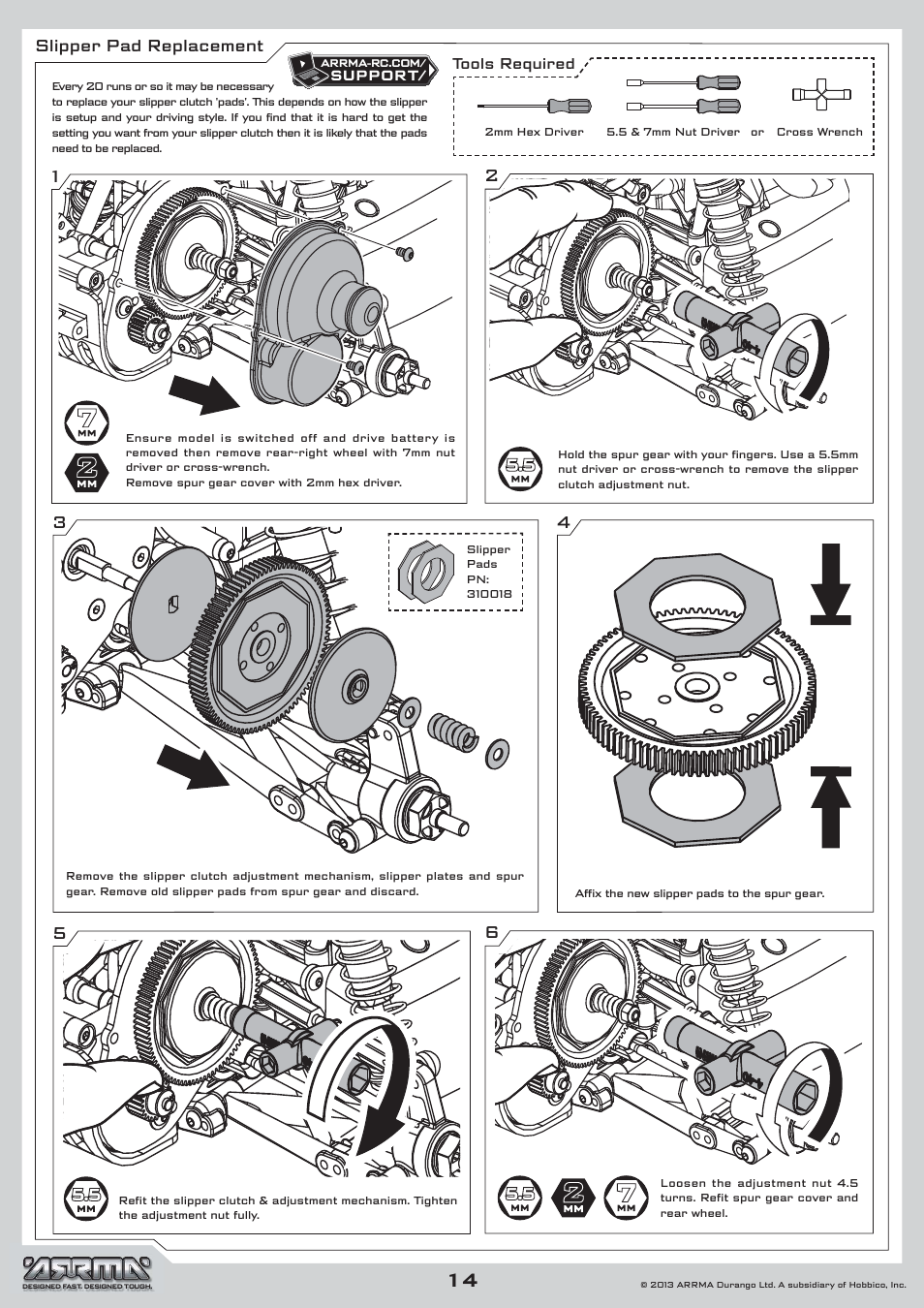 14 slipper pad replacement | ARRMA AR102535 Manual User Manual | Page 14 / 40