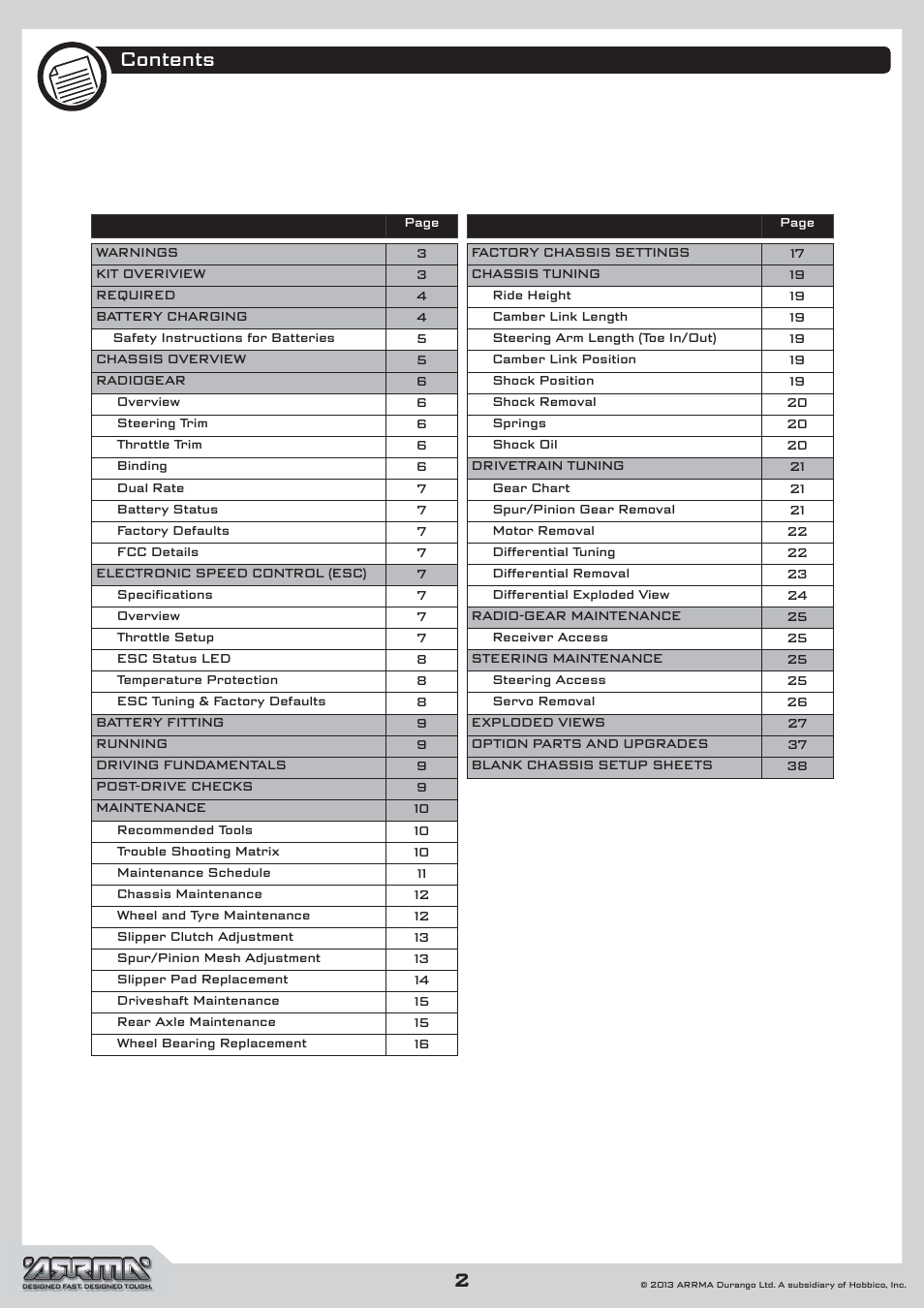 ARRMA AR102535 Manual User Manual | Page 2 / 40