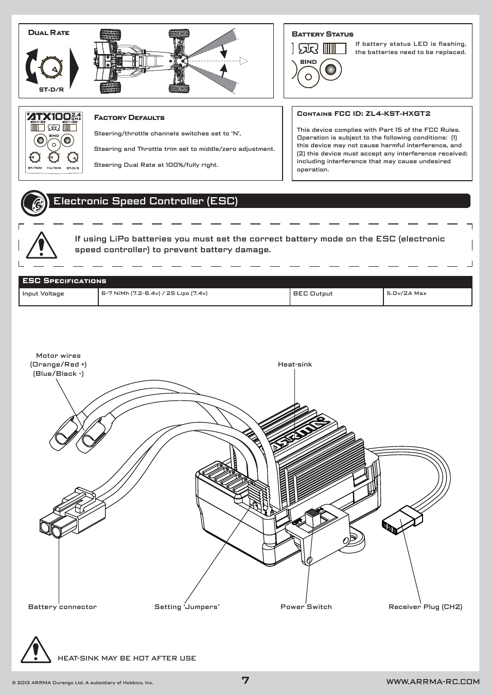 Electronic speed controller (esc) | ARRMA AR102535 Manual User Manual | Page 7 / 40