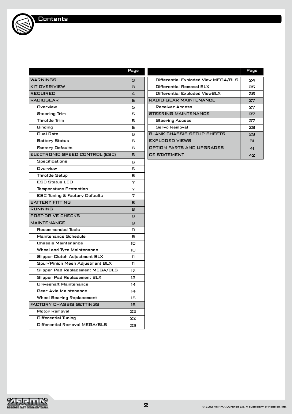 ARRMA AR102612 User Manual | Page 2 / 44