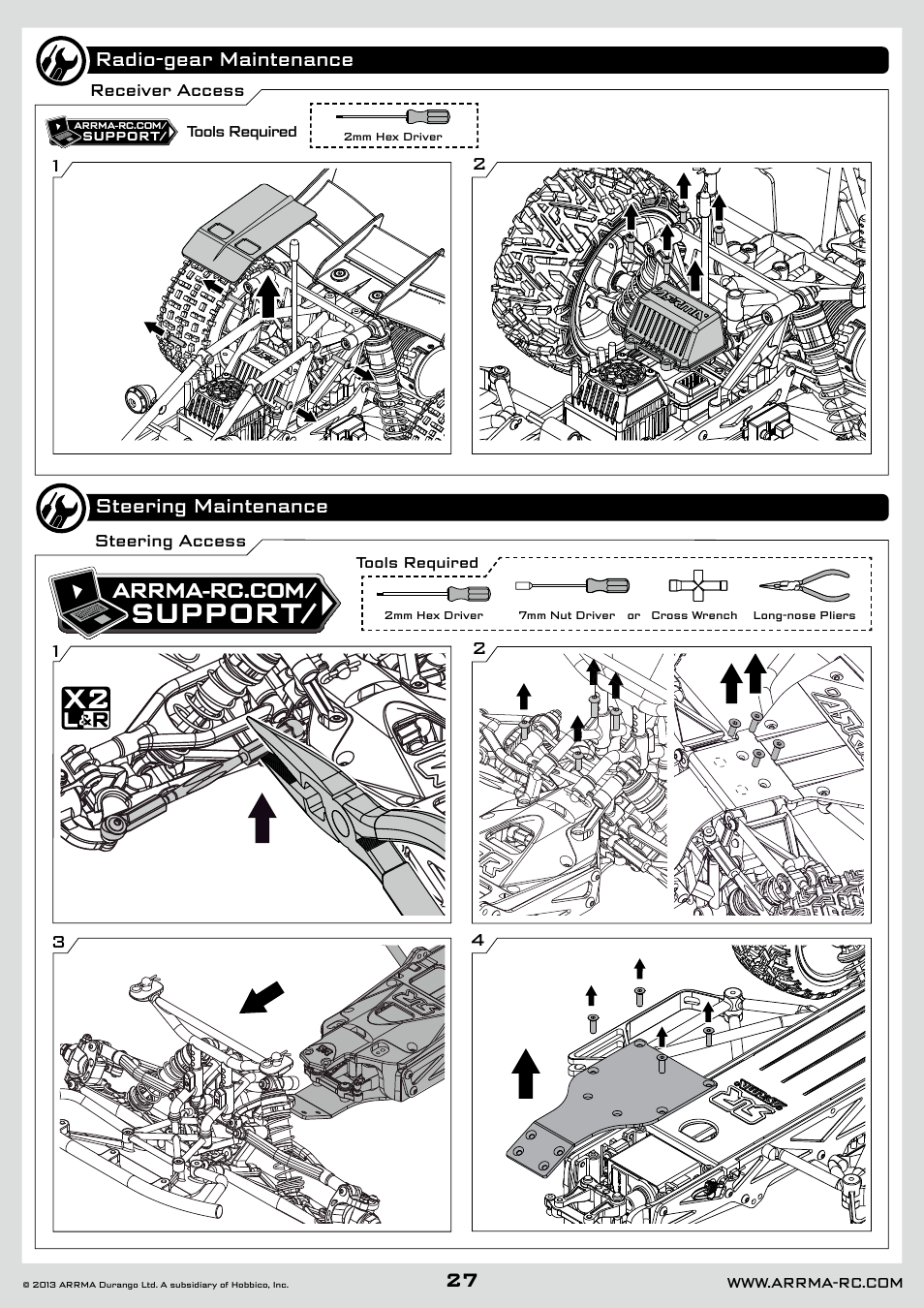 Support, Radio-gear maintenance steering maintenance | ARRMA AR102612 User Manual | Page 27 / 44