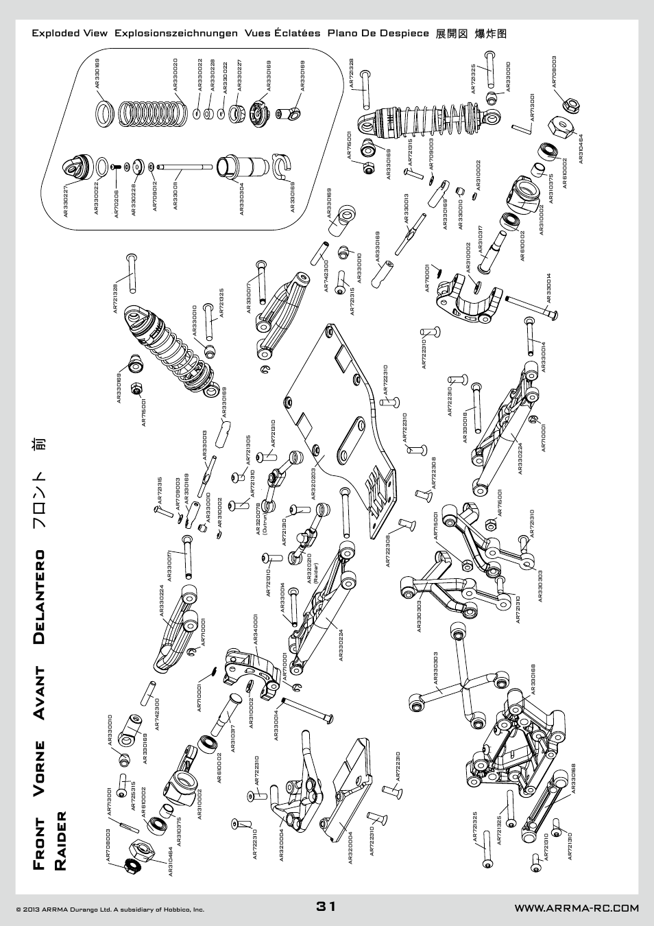 Front vorne avant delantero フロント 前 raider | ARRMA AR102612 User Manual | Page 31 / 44