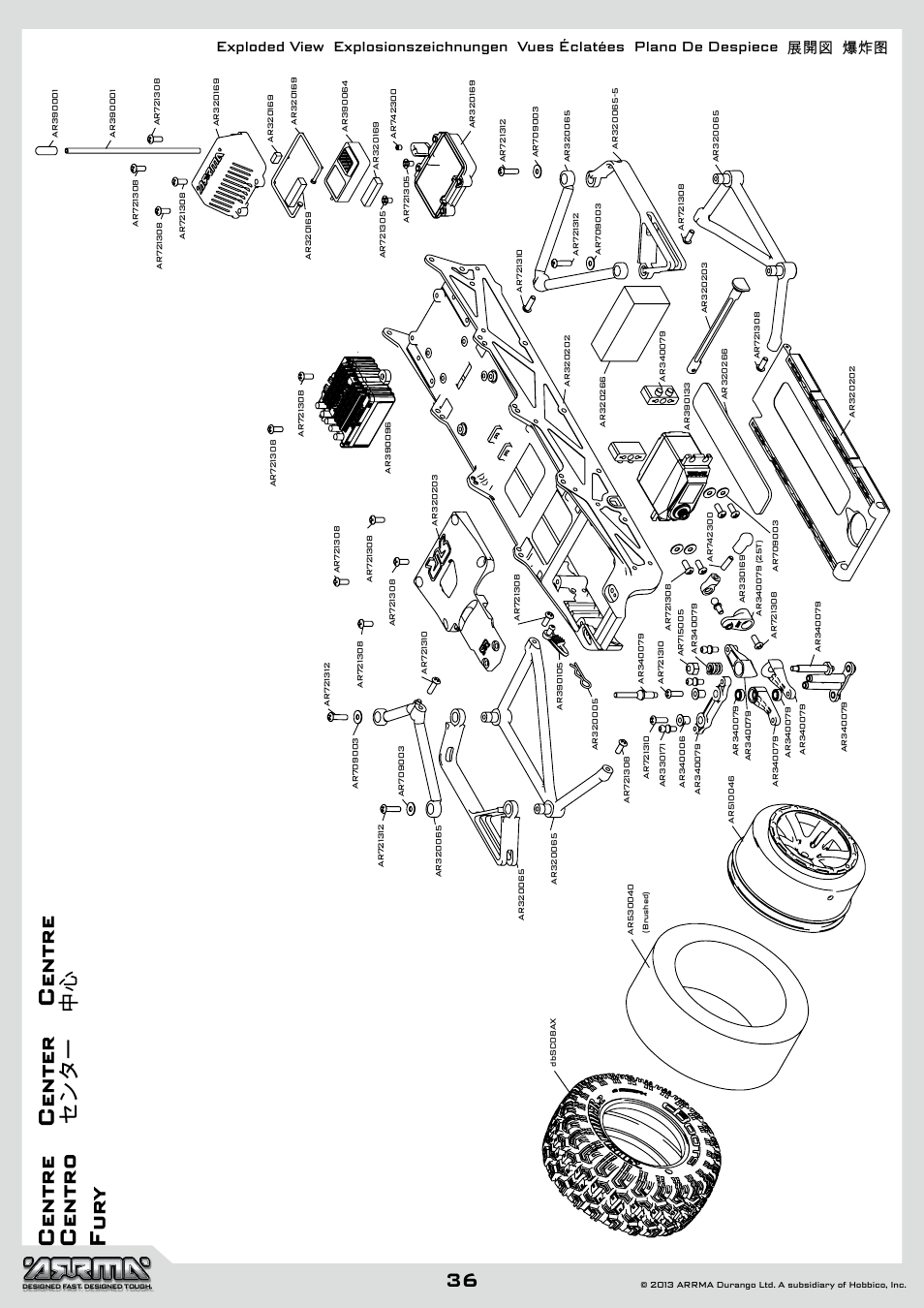 Centre center centre centro センター 中心 fury | ARRMA AR102612 User Manual | Page 36 / 44