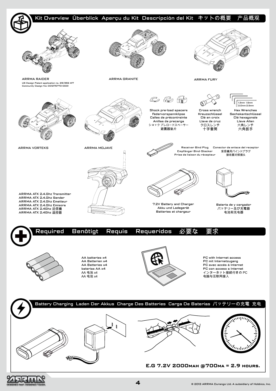 Required benötigt requis requeridos 必要な 要求 | ARRMA AR102601 User Manual | Page 4 / 44