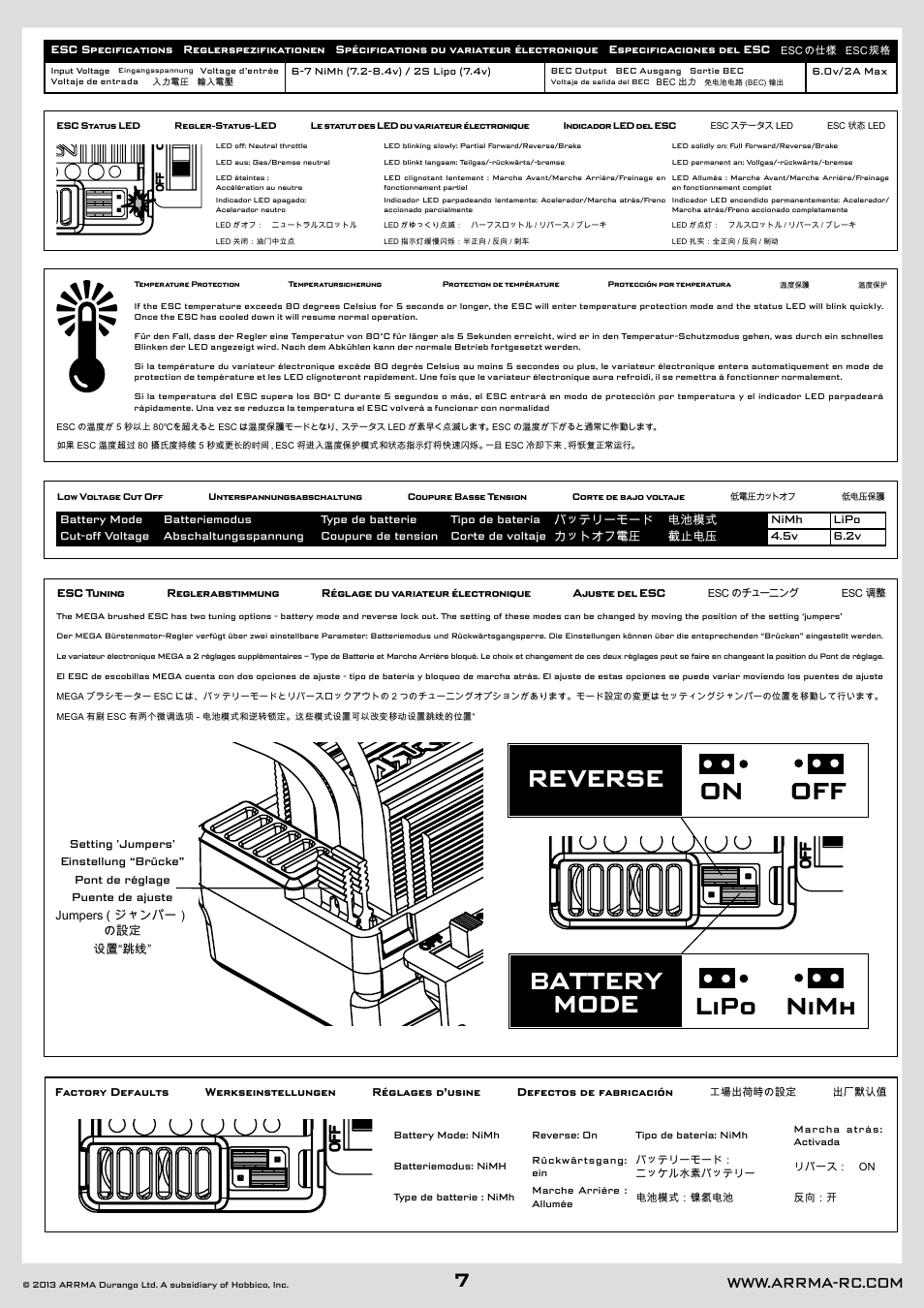 Lipo nimh battery mode on off reverse | ARRMA AR102601 User Manual | Page 7 / 44