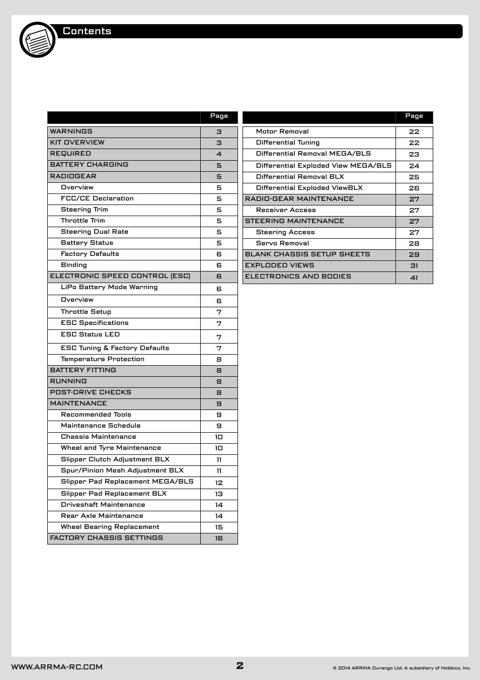 ARRMA AR102626 User Manual | Page 2 / 42