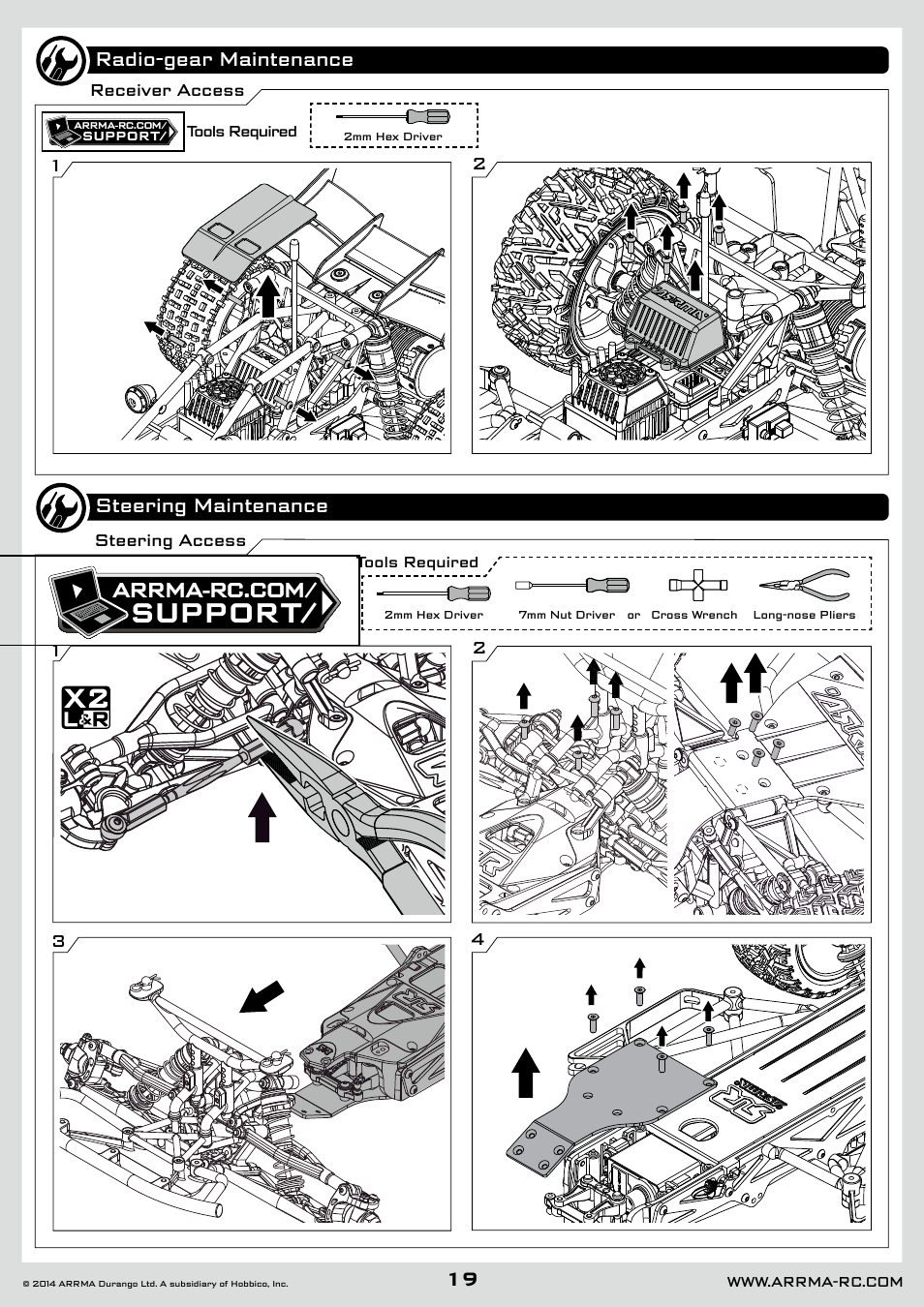 Support, Radio-gear maintenance steering maintenance | ARRMA AR102646 User Manual | Page 19 / 28