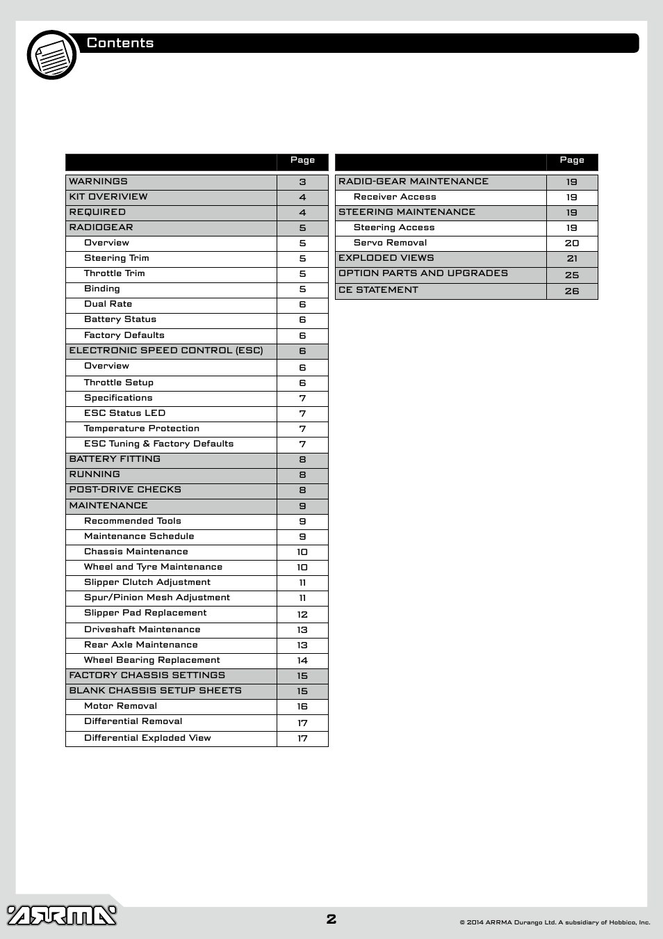 ARRMA AR102646 User Manual | Page 2 / 28