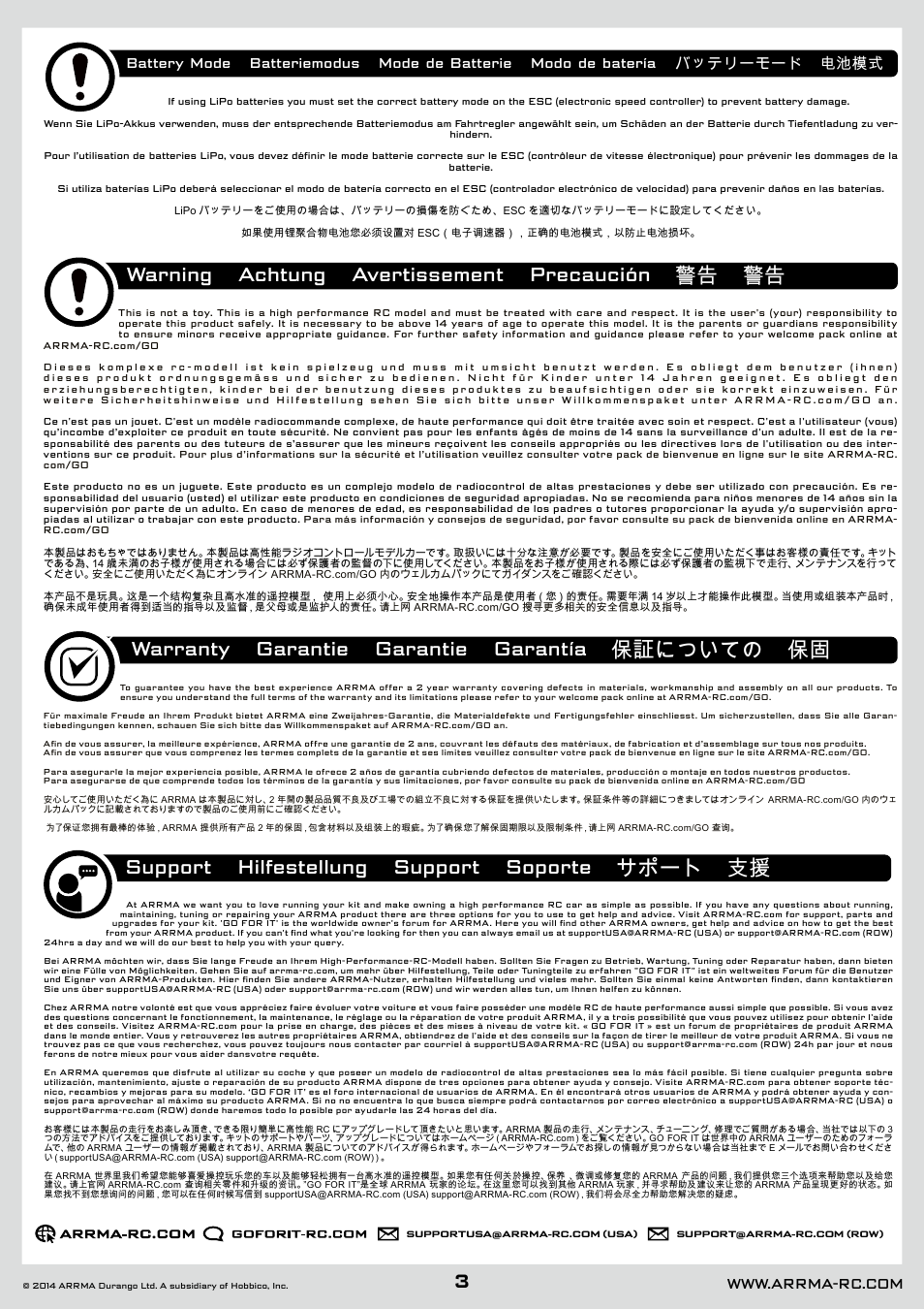 Support hilfestellung support soporte サポート 支援 | ARRMA AR102646 User Manual | Page 3 / 28