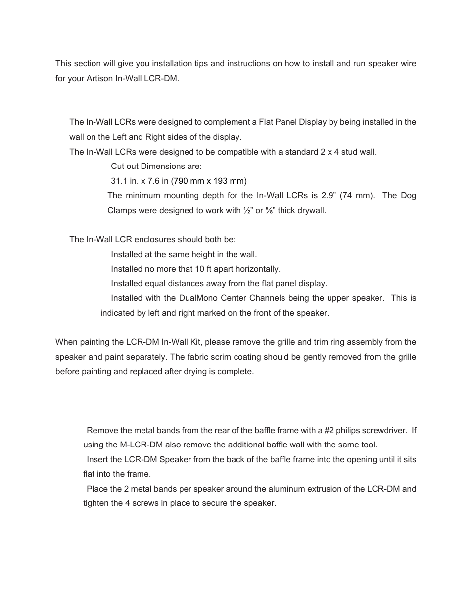 Installing the in-wall lcr speakers | Artison Sketch LCRDM MK2 User Manual | Page 4 / 7