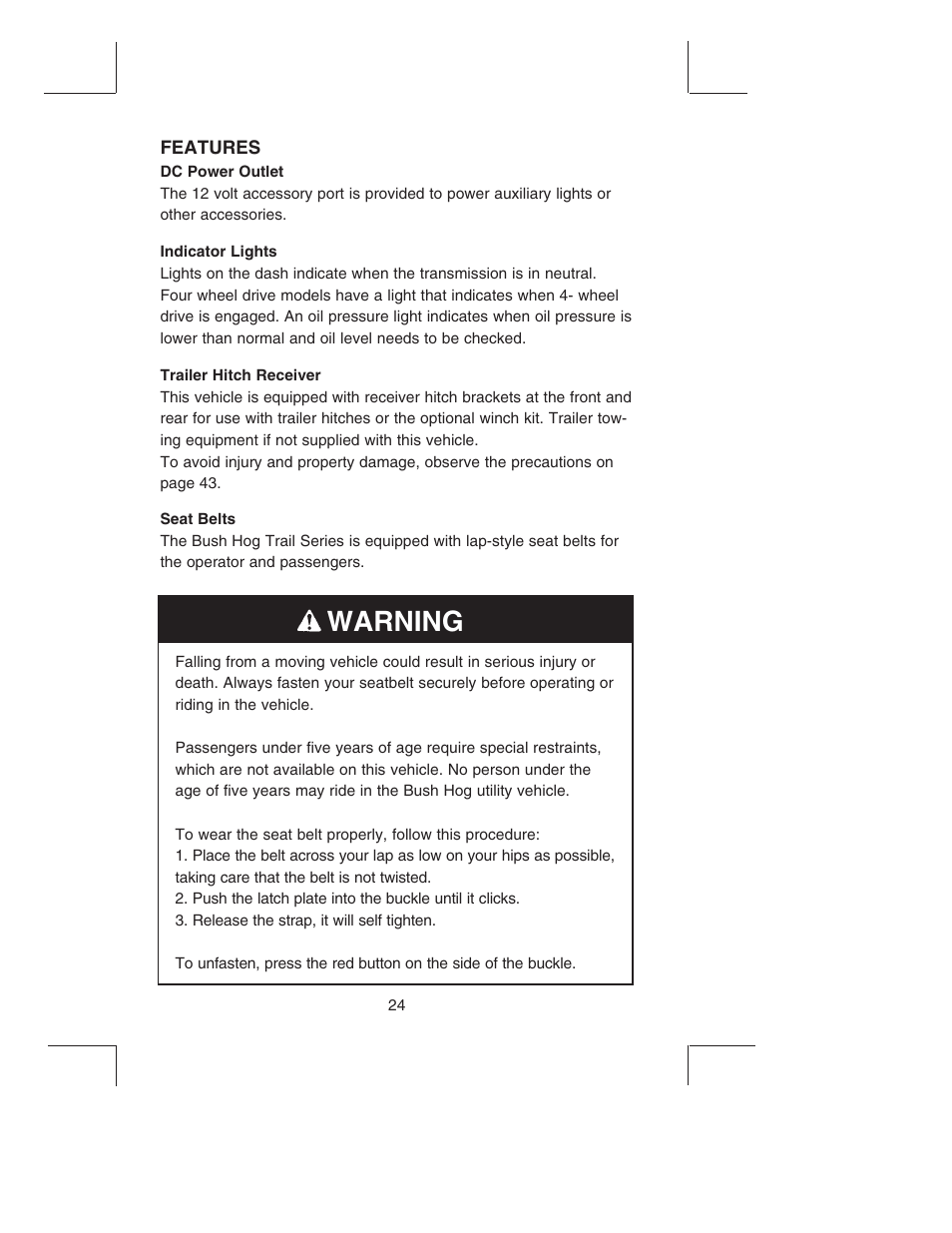 Warning | Bush Hog TH4200 User Manual | Page 26 / 82