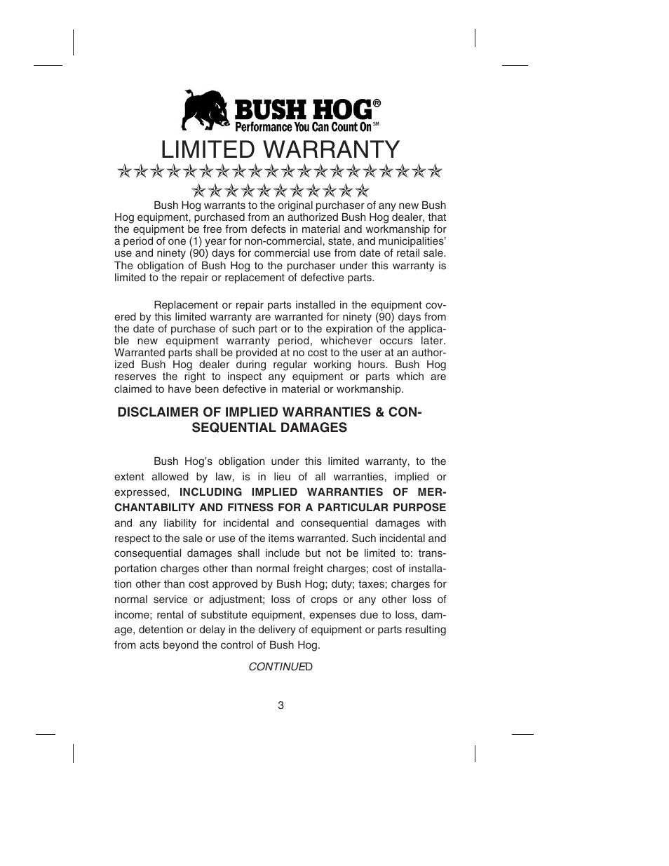 Limited warranty | Bush Hog TH4200 User Manual | Page 5 / 82