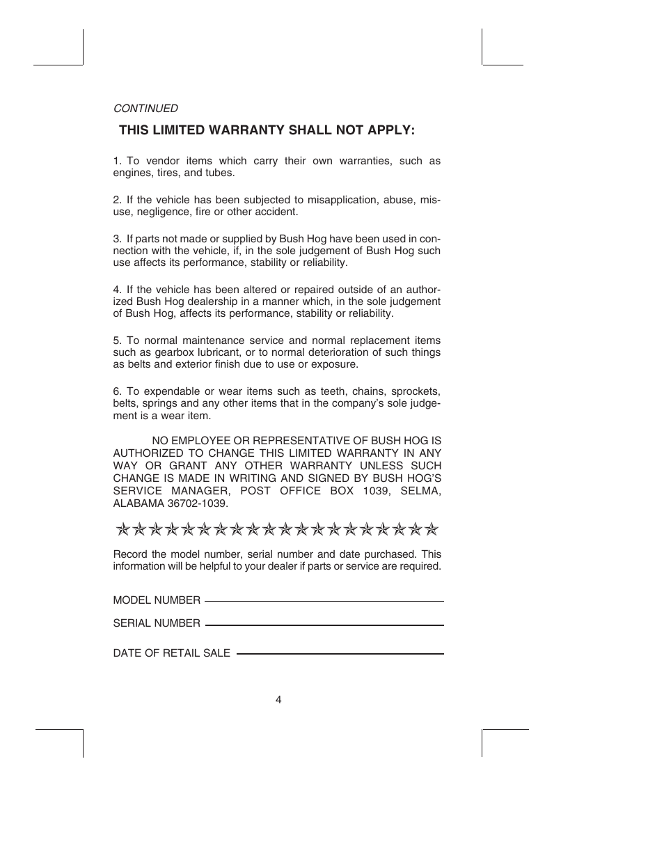 Bush Hog TH4200 User Manual | Page 6 / 82