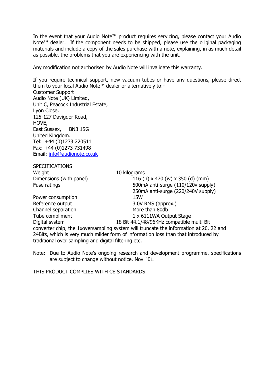 Audio Note CD-2.1x User Manual | Page 5 / 5