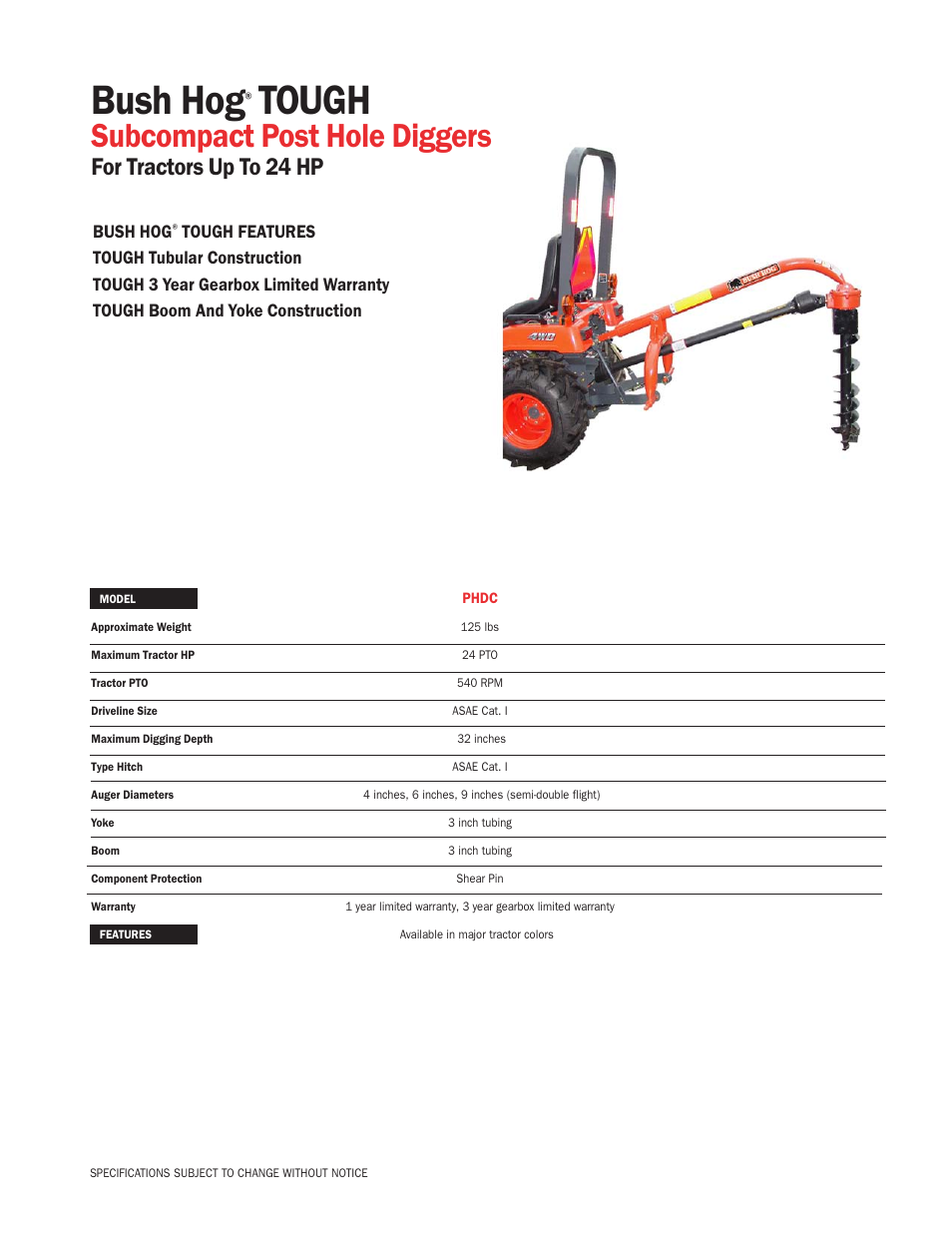 Bush Hog TOUGH PHDC User Manual | 1 page