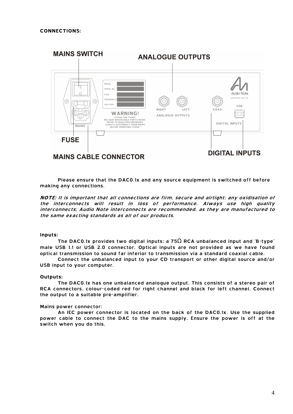 Audio Note DAC0.1x User Manual | Page 4 / 7