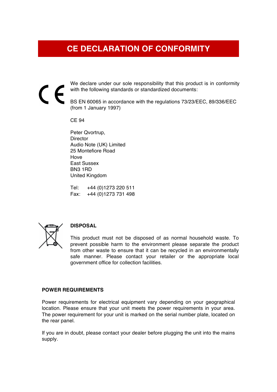 Ce declaration of conformity | Audio Note DAC2.1x 2007 User Manual | Page 4 / 13