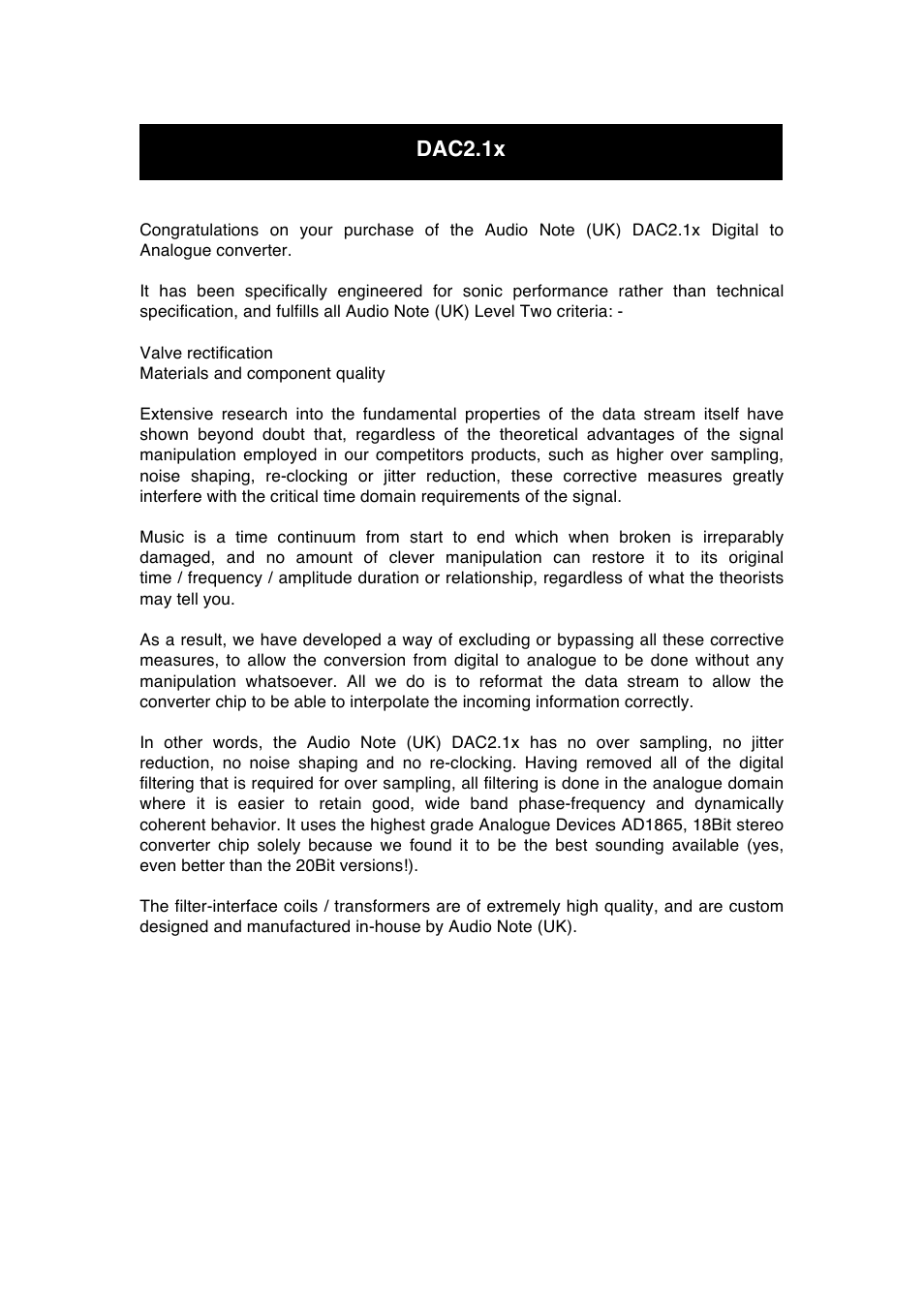 Dac2.1x | Audio Note DAC2.1x 2007 User Manual | Page 7 / 13