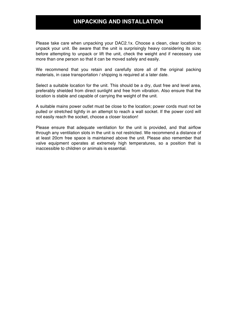 Unpacking and installation | Audio Note DAC2.1x 2007 User Manual | Page 8 / 13