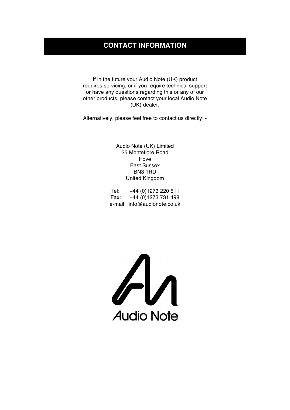 Contact information | Audio Note DAC4.1x Balanced User Manual | Page 15 / 15