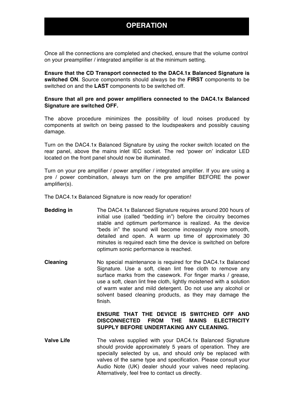 Operation | Audio Note DAC4.1x Balanced Signature User Manual | Page 12 / 15