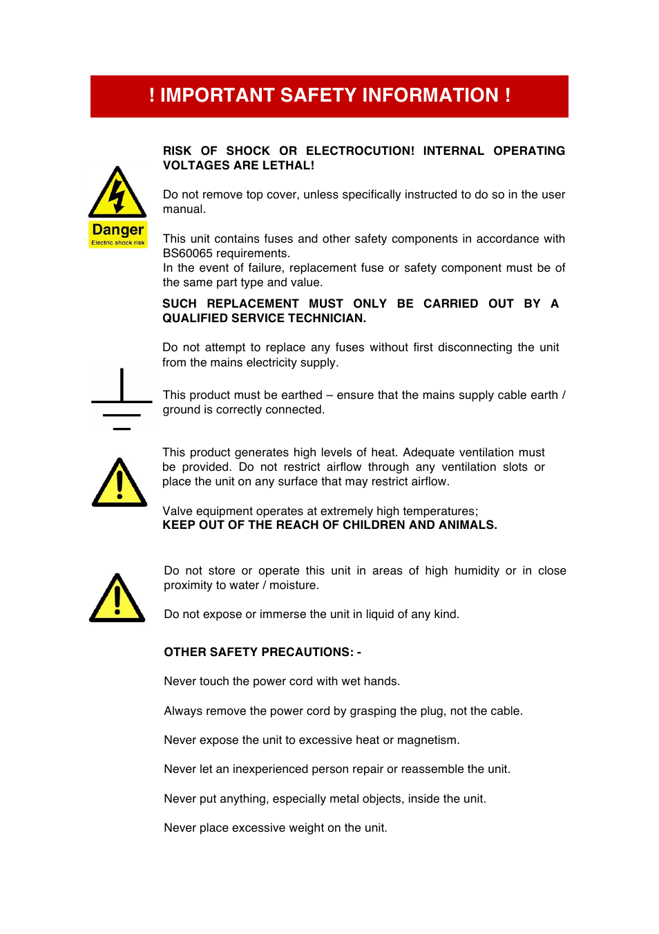 Important safety information | Audio Note DAC4.1x Balanced Signature User Manual | Page 3 / 15