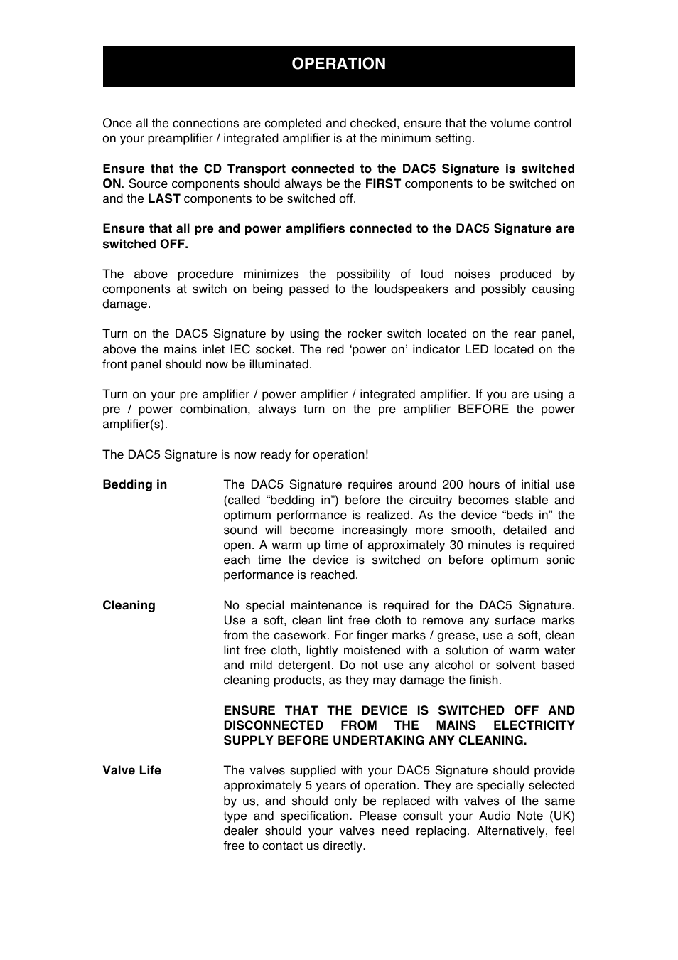 Operation | Audio Note DAC5 Signature 2007 User Manual | Page 12 / 15