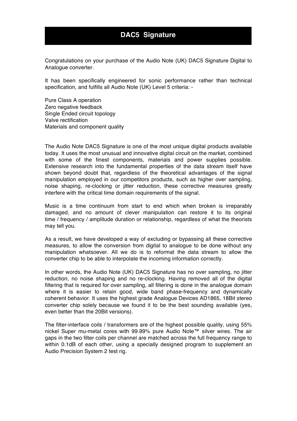 Dac5 signature | Audio Note DAC5 Signature 2007 User Manual | Page 7 / 15