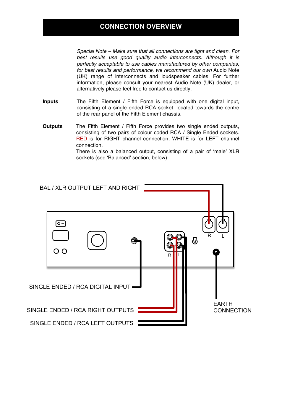 Connection overview | Audio Note Fifth Element Fifth Force User Manual | Page 10 / 18