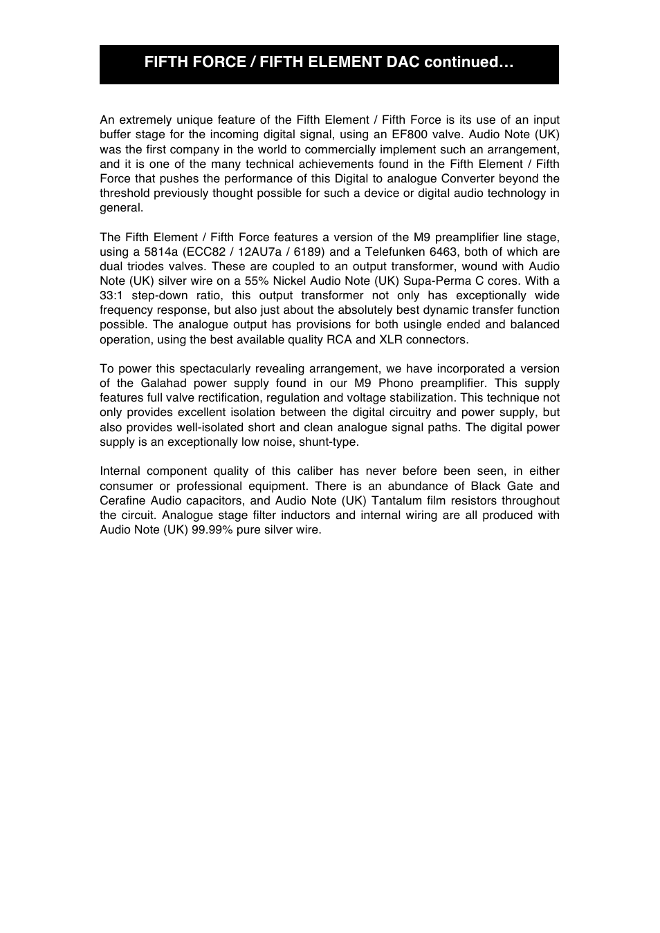 Audio Note Fifth Element Fifth Force User Manual | Page 8 / 18