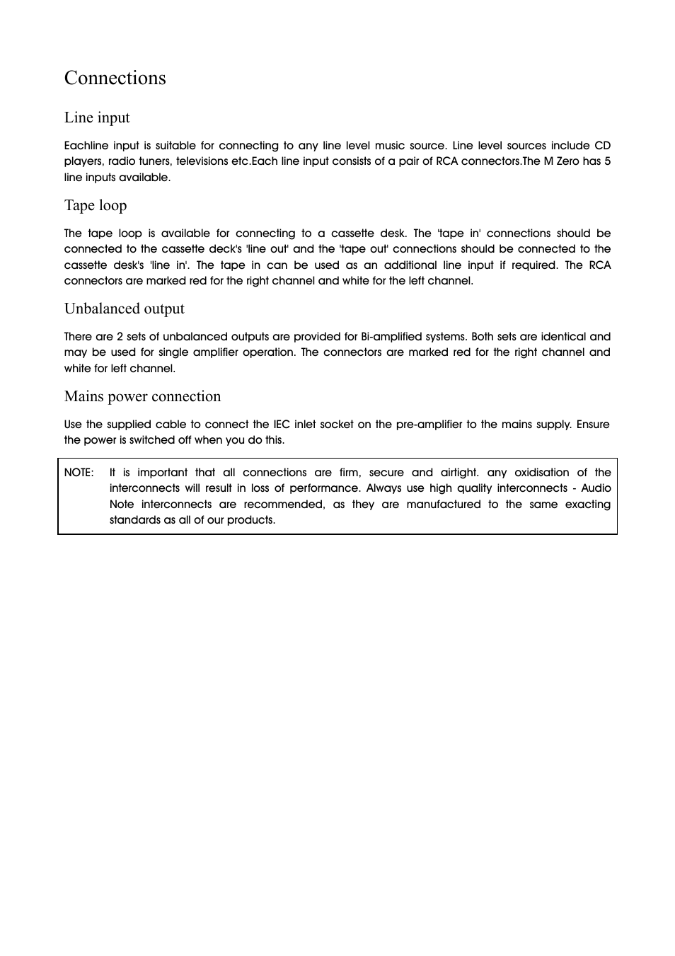 Connections | Audio Note M Zero User Manual | Page 3 / 7