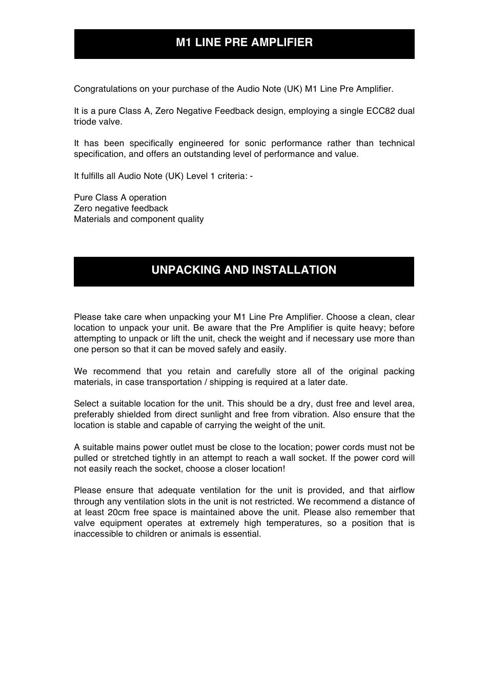 M1 line pre amplifier unpacking and installation | Audio Note M1 Line User Manual | Page 6 / 12