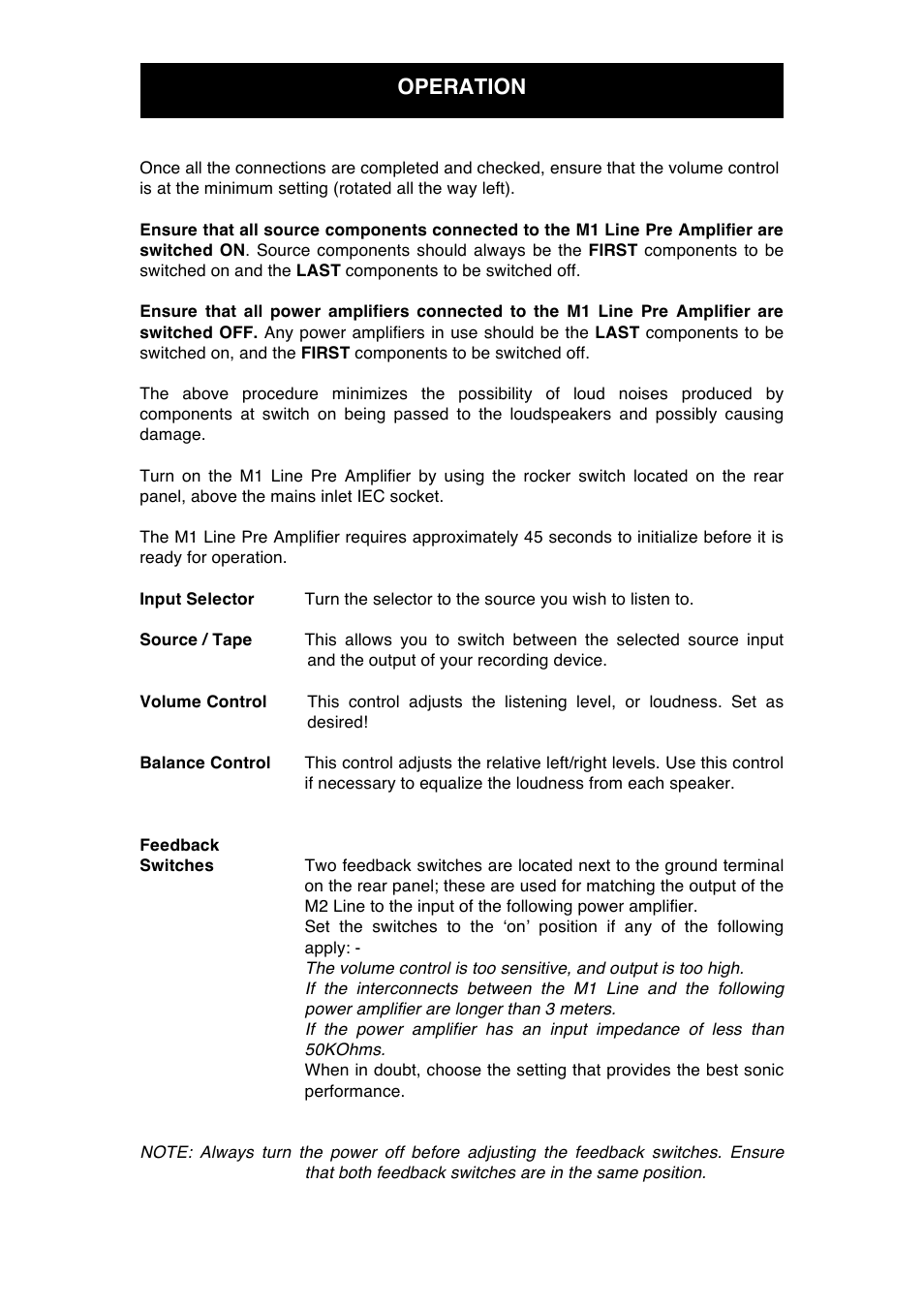 Operation | Audio Note M1 Line User Manual | Page 8 / 12