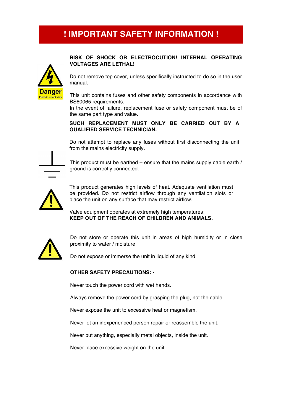 Important safety information | Audio Note M1 RIAA User Manual | Page 3 / 12