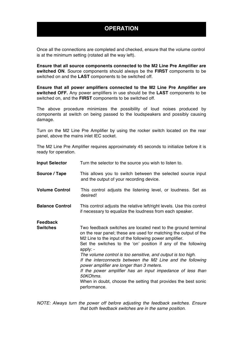 Operation | Audio Note M2 Line User Manual | Page 9 / 13