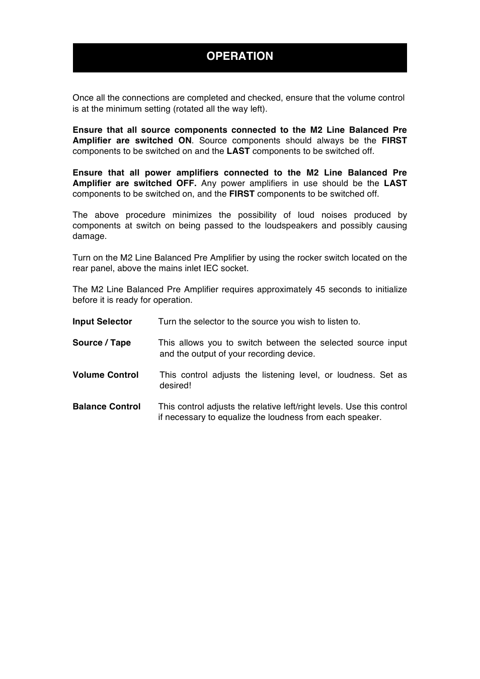Operation | Audio Note M2 Line Balanced User Manual | Page 11 / 15