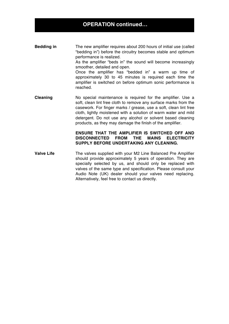 Operation continued | Audio Note M2 Line Balanced User Manual | Page 12 / 15