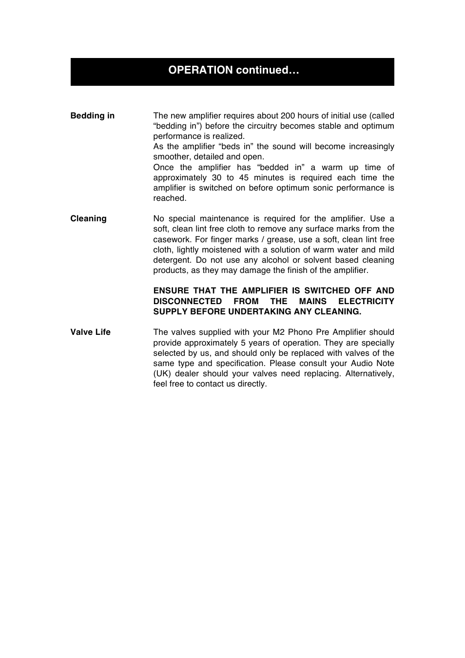 Operation continued | Audio Note M2 Phono User Manual | Page 10 / 13
