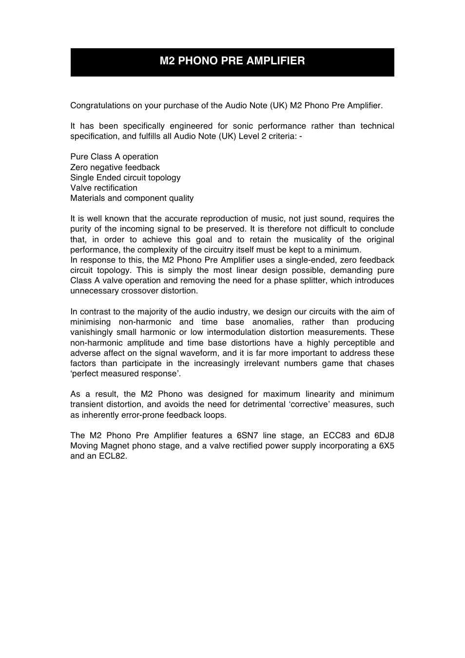 M2 phono pre amplifier | Audio Note M2 Phono User Manual | Page 6 / 13