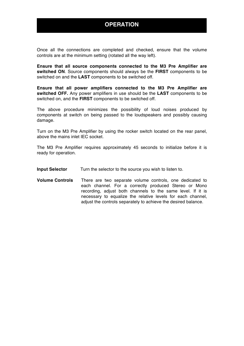 Operation | Audio Note M3 Line User Manual | Page 11 / 15