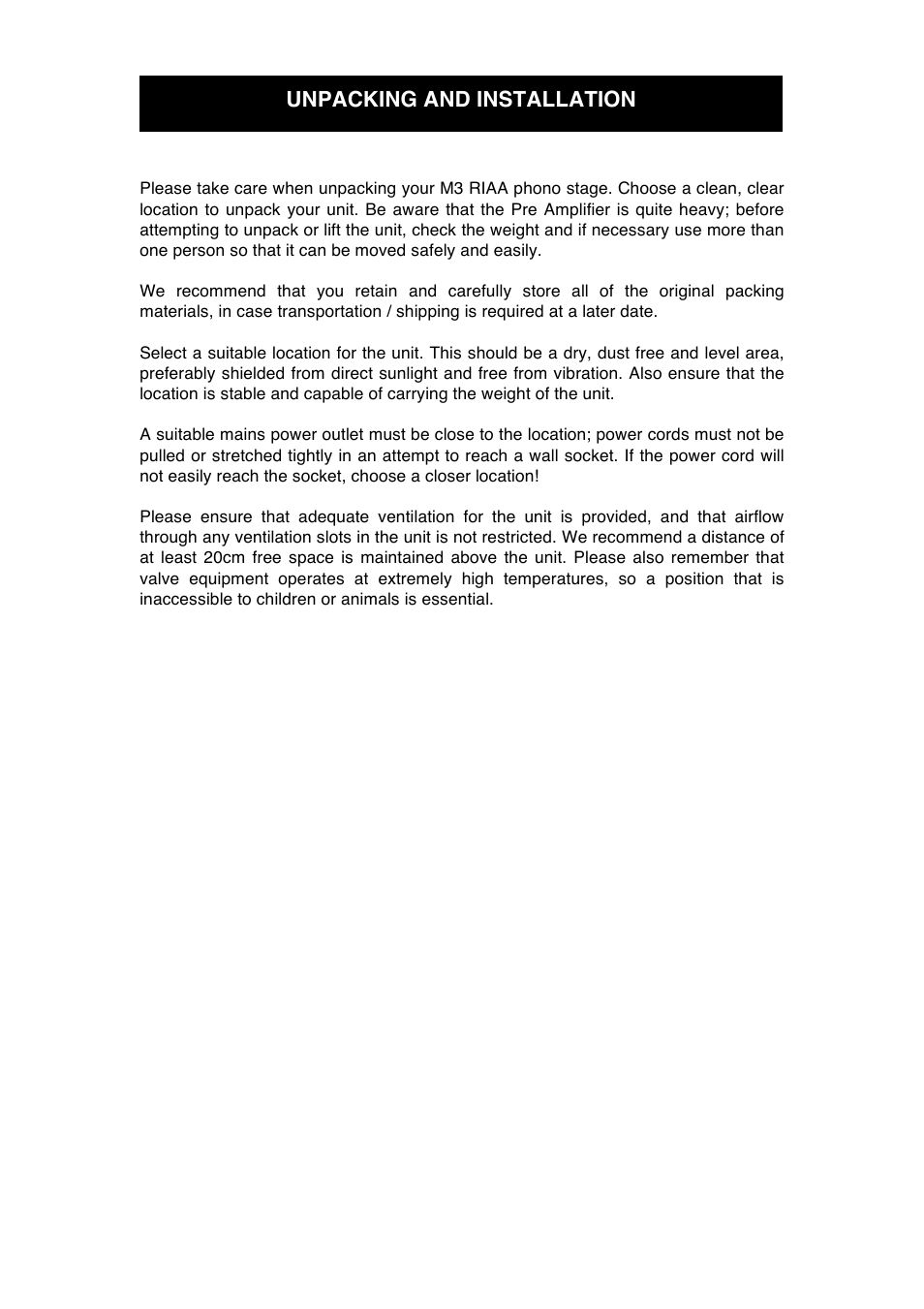 Unpacking and installation | Audio Note M3 RIAA User Manual | Page 7 / 14