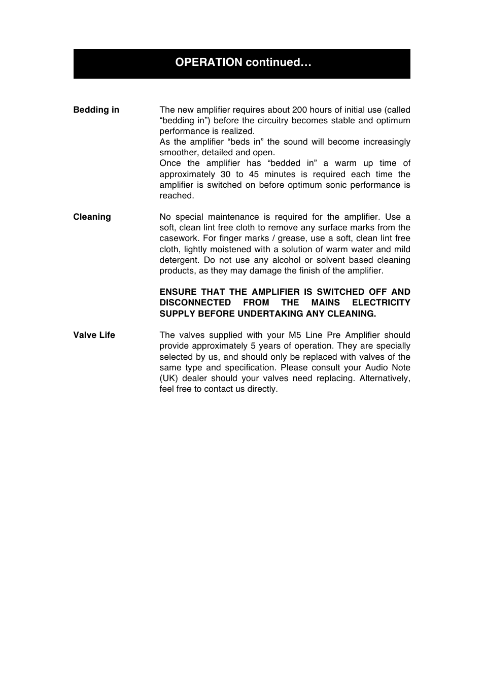 Operation continued | Audio Note M5 Line User Manual | Page 12 / 15