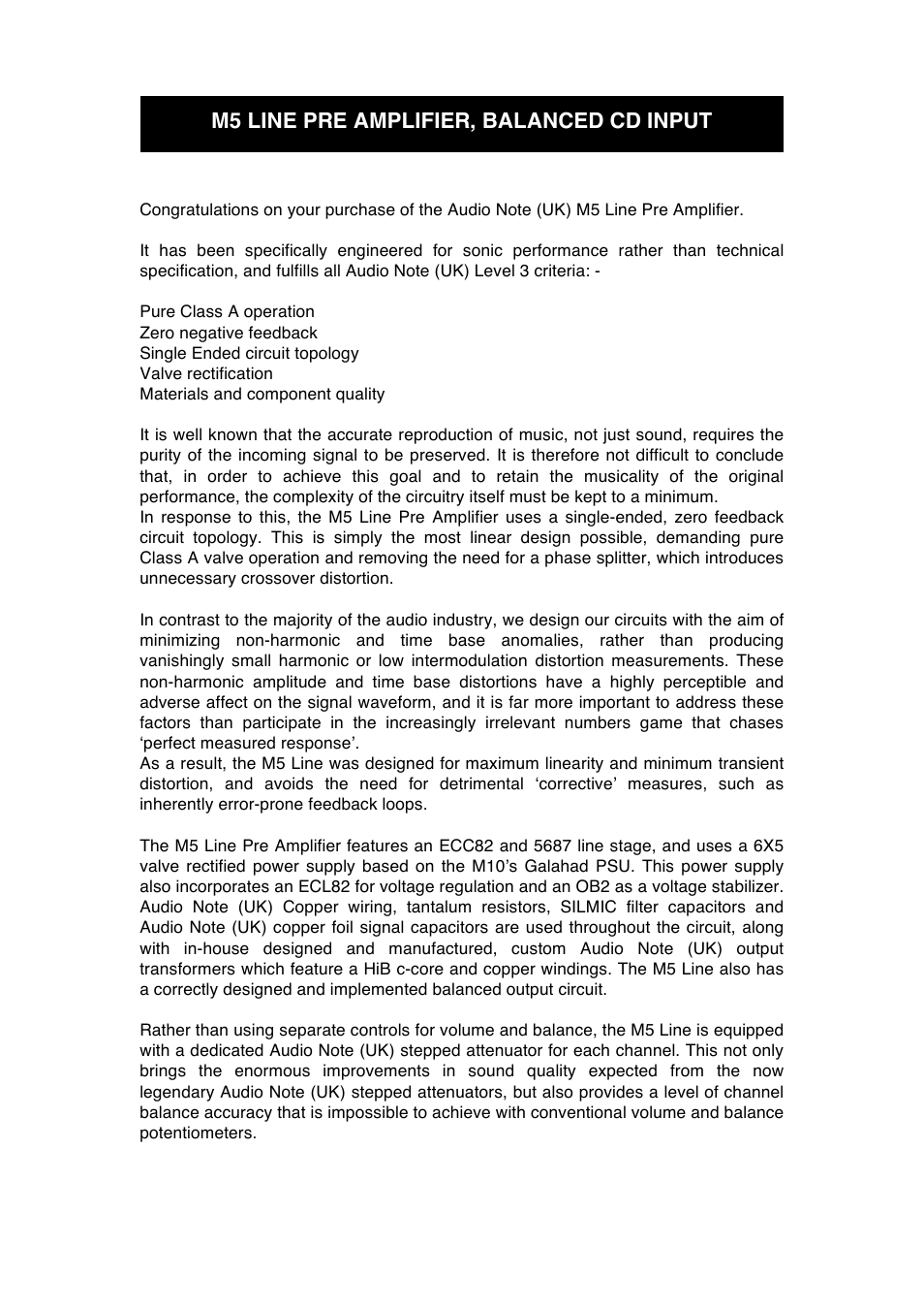 Audio Note M5 Line Balanced CD Input User Manual | Page 6 / 15